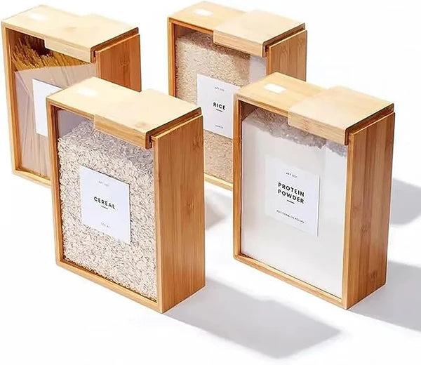 Wood sliding cover grain storage box