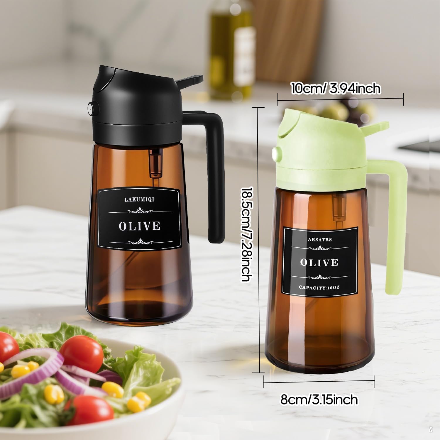 2-in-1 glass oil dispenser and spray bottle