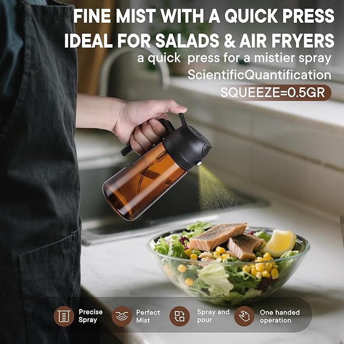 2-in-1 glass oil dispenser and spray bottle