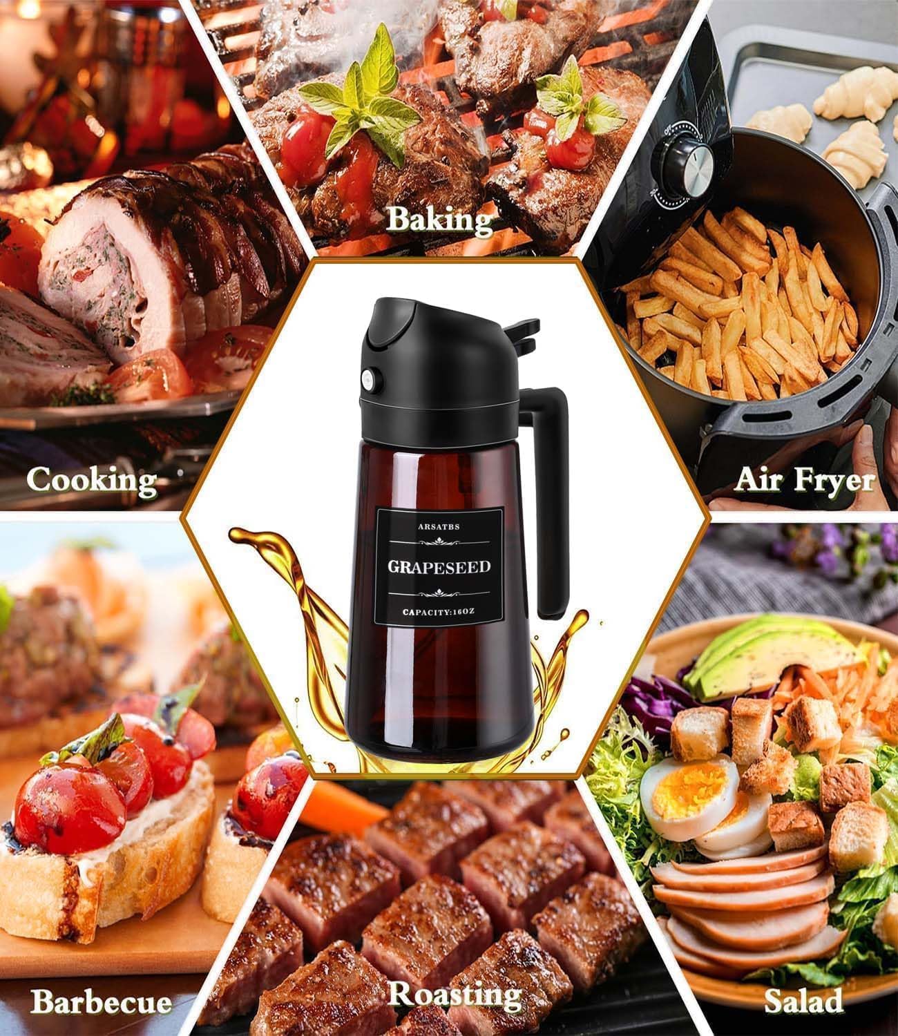 2-in-1 glass oil dispenser and spray bottle