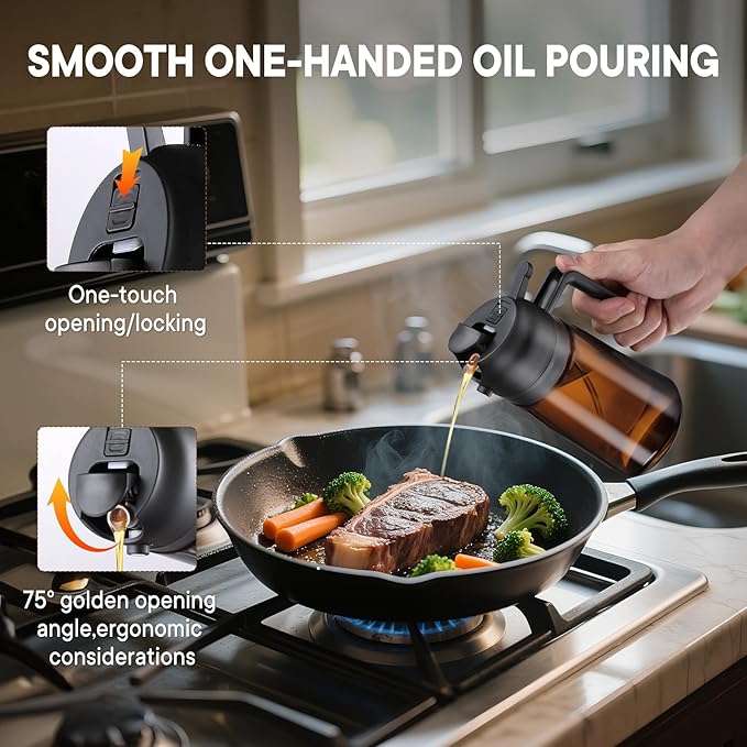 2-in-1 glass oil dispenser and spray bottle