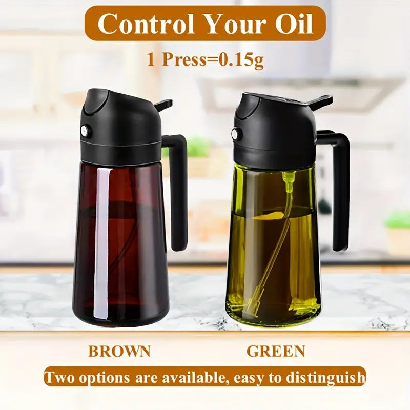 2-in-1 glass oil dispenser and spray bottle