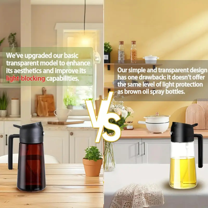 2-in-1 glass oil dispenser and spray bottle