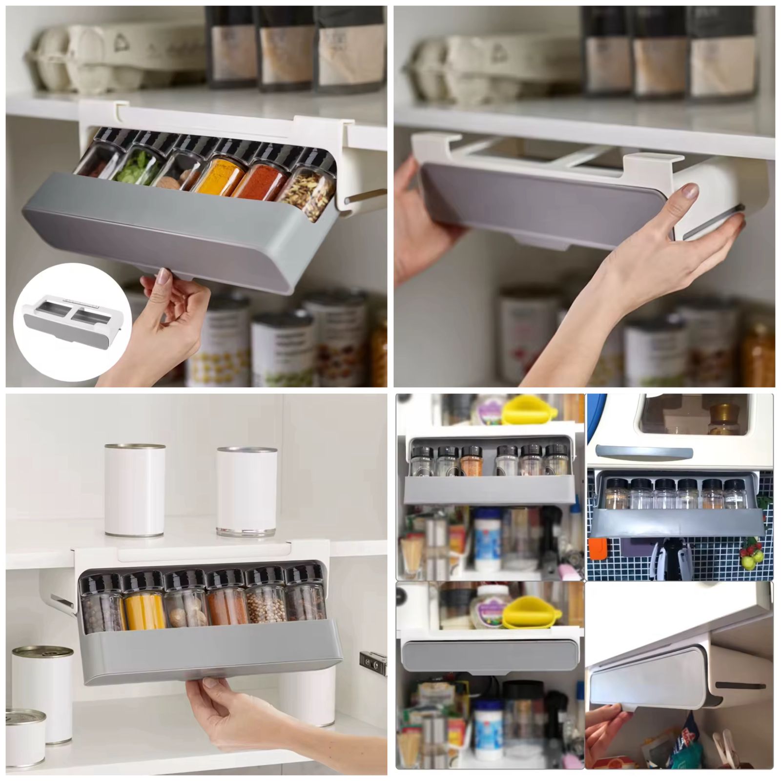 Under Shelf Spice Jars with Bottles